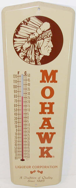 Vintage metal thermometer MOHAWK LIQUEUR indian pictured new old stock n-mint