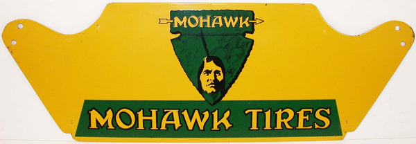 Vintage metal sign MOHAWK TIRES rack sign green yellow indian pictured excellent++