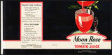 Vintage label MOON ROSE Tomato Juice 1955 Cooter Company Chicago San Francisco