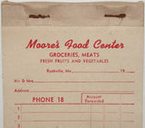 Vintage receipt book MOORES FOOD CENTER Groceries Meat Rushville Missouri unused