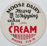Vintage milk bottle cap MOOSE DAIRY Heavy Whipping Cream Albemarle North Carolina
