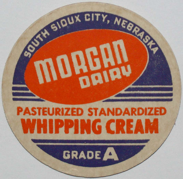 Vintage milk bottle cap MORGAN DAIRY Whipping Cream South Sioux City Nebraska