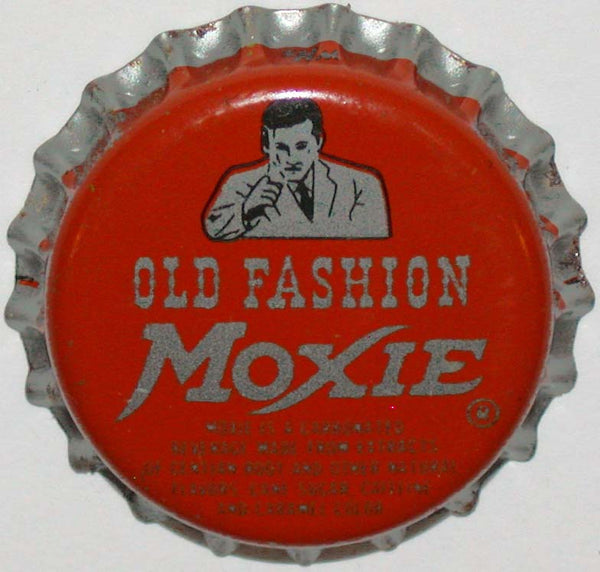 Vintage soda pop bottle cap MOXIE Seven Up Norwich Conn man pointing cork lined