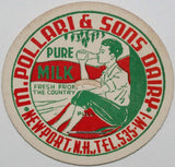 Vintage milk bottle cap M POLLARI and SONS DAIRY boy pic Newport New Hampshire