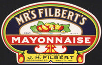 Vintage label MR'S FILBERTS Mayonnaise J H Filbert Baltimore Maryland unused