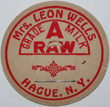 Vintage milk bottle cap MRS LEON WELLS Grade A Raw Milk Hague New York unused
