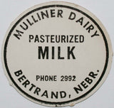 Vintage milk bottle cap MULLINER DAIRY Pasteurized Bertrand Nebraska unused condition