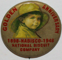 Vintage pinback pin NABISCO Golden Anniversary boy picture 1948 National Biscuit