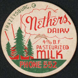 Vintage milk bottle cap NETHERS DAIRY Phone 552 trees pictured Frazeysburg Ohio