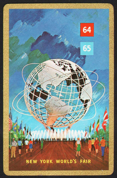 Vintage playing card NEW YORK WORLDS FAIR NYWF 1964 1965 picturing the Unisphere