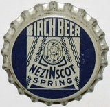 Vintage soda pop bottle cap NEZINSCOT SPRING BIRCH BEER indian cork Turner Maine