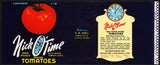 Vintage label NICK O' TIME Tomatoes R W Jones Canning Carthage Indiana n-mint+