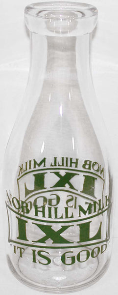 Vintage milk bottle NOB HILL MILK IXL pyro quart TRPQ Colorado Springs n-mint
