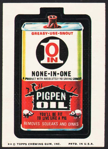 Vintage Topps Wacky Packages original sticker tan back NONE-IN-ONE Pigpen Oil