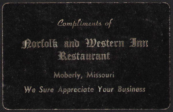 Vintage playing card NORFOLK and WESTERN INN RESTAUTANT in Moberly Missouri