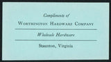 Vintage ticket NORTH RIVER FAIR 1958 Worthington Hardware Co Staunton Virginia