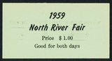 Vintage ticket NORTH RIVER FAIR 1959 Worthington Hardware Co Staunton Virginia