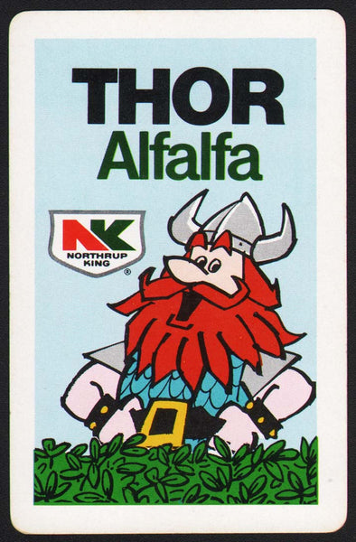 Vintage playing card NORTHRUP KING Thor Alfalfa picturing the Norse God thunder