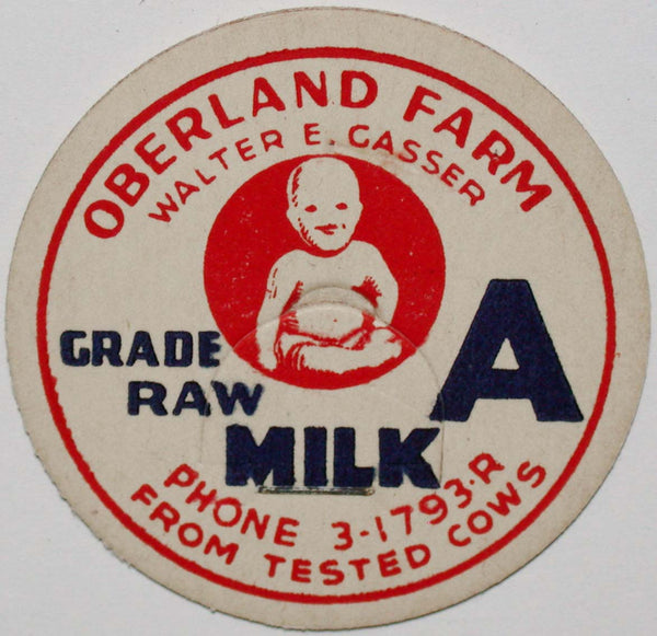 Vintage milk bottle cap OBERLAND FARM Walter Gasser baby pictured Nashville Tennessee