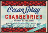 Vintage label OCEAN SPRAY Cranberries pictured National Hanson Massachusetts