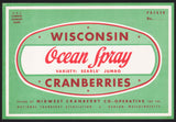 Vintage label OCEAN SPRAY Wisconsin Cranberries Midwest Hanson Massachusetts