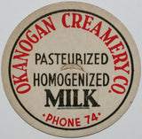 Vintage milk bottle cap OKANOGAN CREAMERY CO Phone 74 Washington new old stock