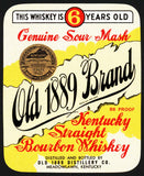 Vintage label OLD 1889 BRAND Bourbon Whiskey 6 Years Old Meadowlawn KY n-mint+