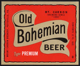 Vintage label OLD BOHEMIAN BEER Mount Carbon Brewery Pottsville Pennsylvania