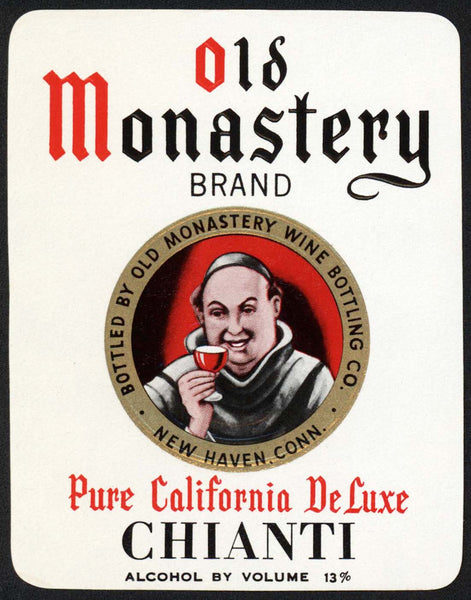 Vintage label OLD MONASTERY California Chianti wine New Haven Connecticut n-mint+