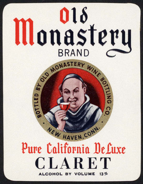 Vintage label OLD MONASTERY California Claret wine New Haven Connecticut n-mint+