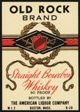 Vintage label OLD ROCK Bourbon Whiskey American Liquor Boston Massachusetts