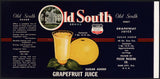 Vintage label OLD SOUTH Grapefruit Juice #1 Dade City Florida new old stock n-mint
