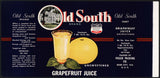 Vintage label OLD SOUTH Grapefruit Juice #2 Dade City Florida new old stock n-mint