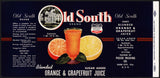 Vintage label OLD SOUTH Orange Grapefruit Juice #1 Dade City Florida unused n-mint