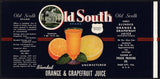 Vintage label OLD SOUTH Orange Grapefruit Juice #2 Dade City Florida unused n-mint