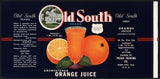 Vintage label OLD SOUTH Orange Juice #1 Dade City Florida new old stock n-mint