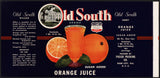 Vintage label OLD SOUTH Orange Juice #2 Dade City Florida new old stock n-mint