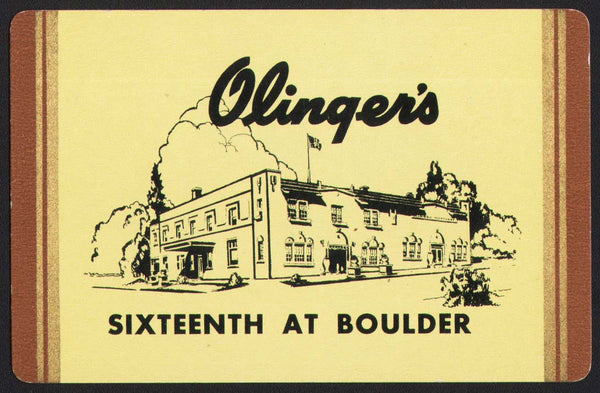 Vintage playing card OLINGERS Mortuary building Sixteenth Boulder Denver Colorado