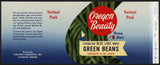 Vintage label OREGON BEAUTY Green Beans Kolstad Canneries Silverton Oregon n-mint+