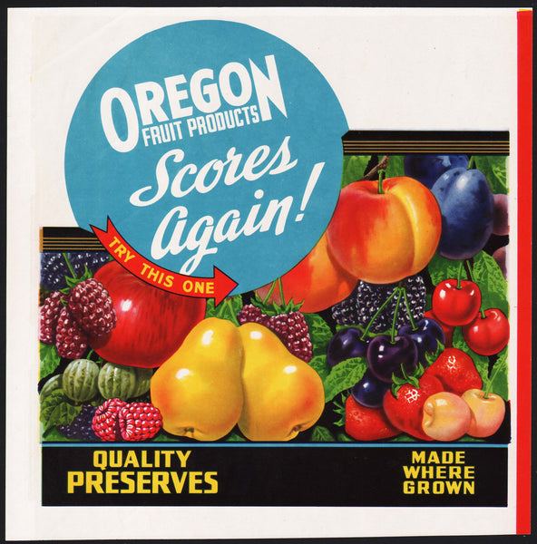 Vintage sign OREGON FRUIT PRODUCTS Quality Preserves fruit pictured excellent++