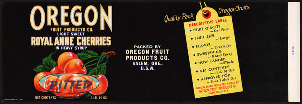 Vintage label OREGON Royal Anne Cherries pictured Salem Oregon unused n-mint