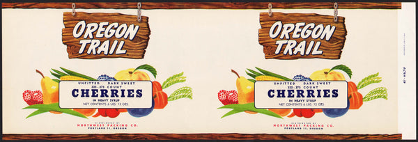 Vintage label OREGON TRAIL Cherries fruit pictured Northwest Packing Portland Oregon