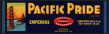 Vintage label PACIFIC PRIDE Golden Gate Bridge pic San Francisco unused n-mint+