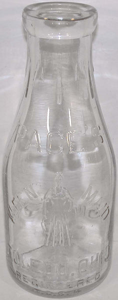 Vintage milk bottle PAGES KLEEN MAID woman pictured embossed quart 1925 Toledo Ohio