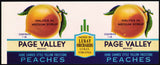 Vintage label PAGE VALLEY Peaches pictured Luray Orchards Virginia unused n-mint+