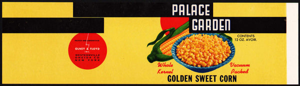 Vintage label PALACE GARDEN Golden Sweet Corn Olney Floyd Westernville New York