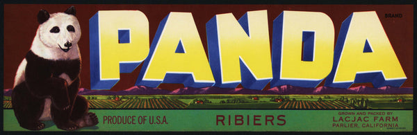 Vintage label PANDA Ribiers grapes bear pictured Lacjac Farm Parlier California