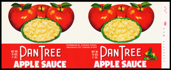 Vintage label PAN TREE Apple Sauce Arkansas City Kansas new old stock n-mint+