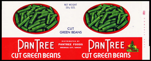 Vintage label PAN TREE Cut Green Beans 15 1/2oz Arkansas City Kansas unused n-mint+