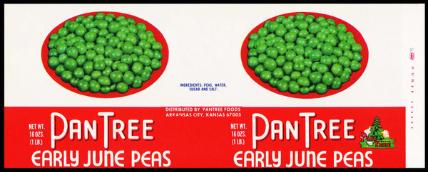 Vintage label PAN TREE Early June Peas pictured Arkansas City Kansas n-mint+